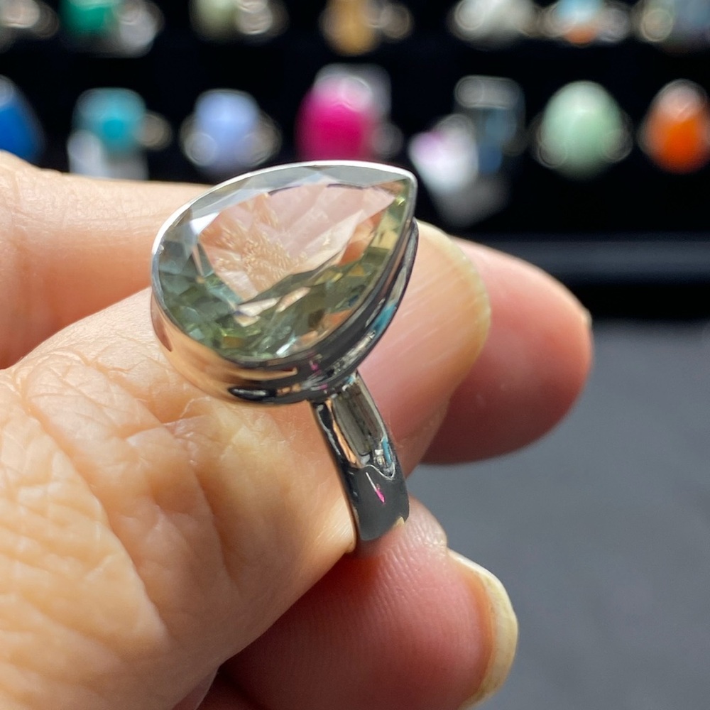 GREEN AMETHYST NATURAL AND GENUINE STONE IN SOLID STERLING SILVER 925 SIZE 8.5 - Picture 5 of 10